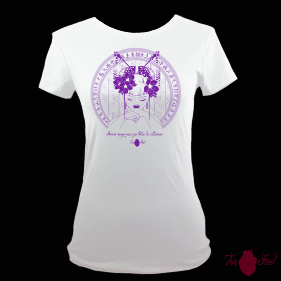 Camiseta manga corta blanca. Japonesa, morado. Toofeel