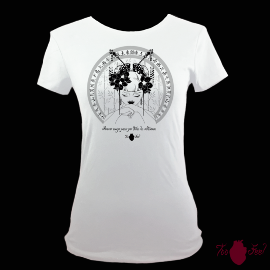 Camiseta manga corta blanca. Japonesa, negro. Toofeel