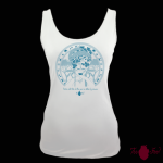 Camiseta tirantes, blanca. Africana, azul. Toofeel