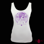 Camiseta tirantes, blanca. Africana, morado. Toofeel