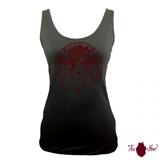 Camiseta tirantes, negra. Africana, granate. Toofeel