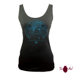 Camiseta tirantes, negra. Africana, azul. Toofeel