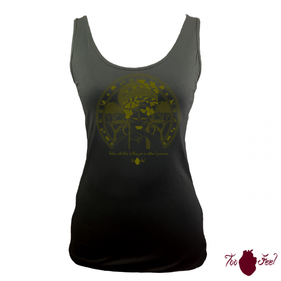 Camiseta tirantes, negra. Africana, verde. Toofeel