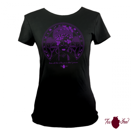 Camiseta manga corta negra. Africana, morado. Toofeel