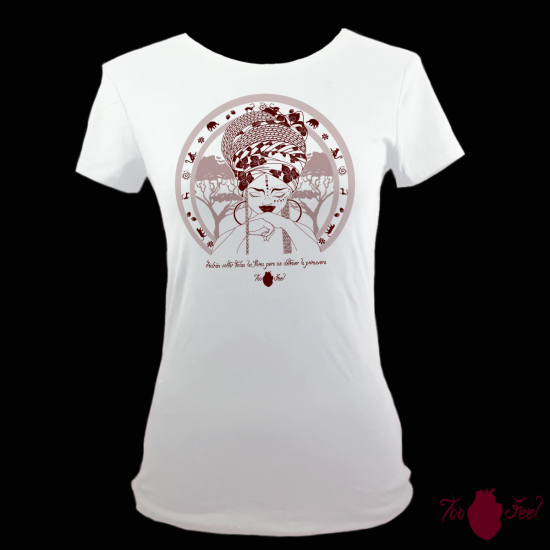 Camiseta manga corta blanca. Africana, granate. Toofeel
