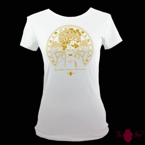Camiseta manga corta blanca. Africana, ámbar. Toofeel