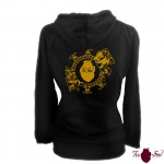 Sudadera mujer, negra. Logotipo grande, ámbar. Toofeel moda alternativa