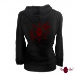Sudadera mujer, negra. Logotipo grande, granate. Toofeel moda alternativa