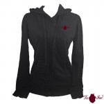 Sudadera mujer, negra. Logotipo, granate. Toofeel moda alternativa