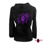 Sudadera mujer, negra. Logotipo, morado. Toofeel moda alternativa