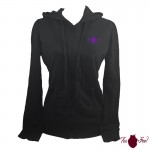 Sudadera mujer, negra. Logotipo, morado. Toofeel moda alternativa