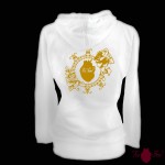 Sudadera mujer, blanca. Logotipo, ambar. Toofeel moda alternativa