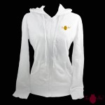 Sudadera mujer, blanca. Logotipo, ambar. Toofeel moda alternativa