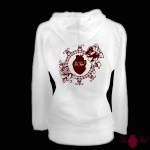 Sudadera mujer, blanca. Logotipo, granate. Toofeel moda alternativa