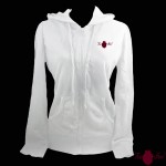 Sudadera mujer, blanca. Logotipo, granate. Toofeel moda alternativa