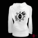 Sudadera mujer, blanca. Logotipo, negro. Toofeel moda alternativa
