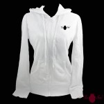 Sudadera mujer, blanca. Logotipo, negro. Toofeel moda alternativa
