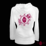 Sudadera mujer, blanca. Logotipo, rosa. Toofeel moda alternativa
