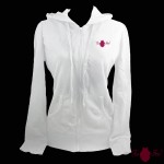 Sudadera mujer, blanca. Logotipo, rosa. Toofeel moda alternativa
