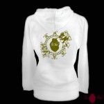 Sudadera mujer, blanca. Logotipo, verde. Toofeel moda alternativa