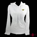 Sudadera mujer, blanca. Logotipo, verde. Toofeel moda alternativa