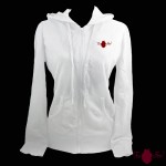 Sudadera mujer, blanca. Logotipo, rojo. Toofeel moda alternativa
