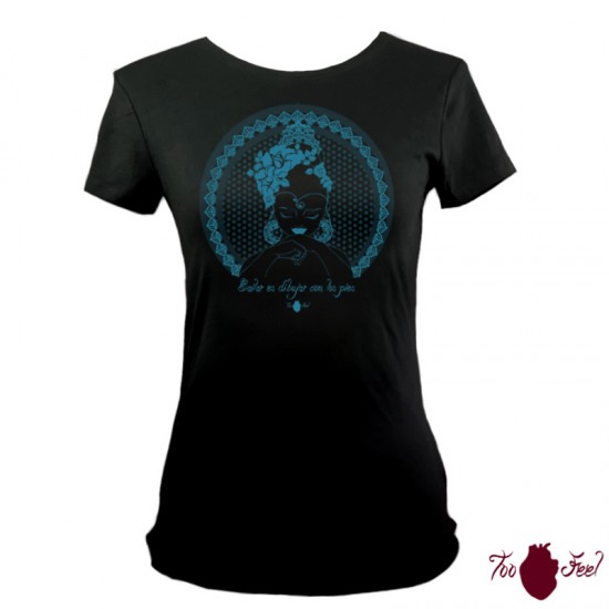 Camiseta manga corta negra. Flamenca, azul, toofeel moda alternativa