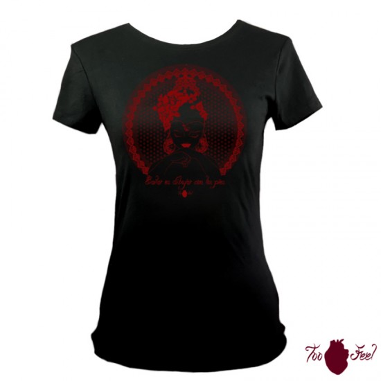 Camiseta manga corta negra. Flamenca, rojo, toofeel moda alternativa