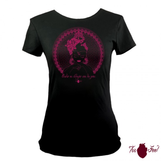 Camiseta manga corta negra. Flamenca, rosa, toofeel moda alternativa