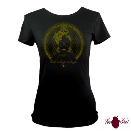 Camiseta manga corta negra. Flamenca, verde, toofeel moda alternativa