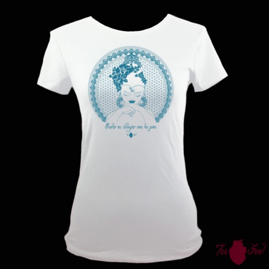 Camiseta manga corta blanca. Flamenca, azul. Toofeel