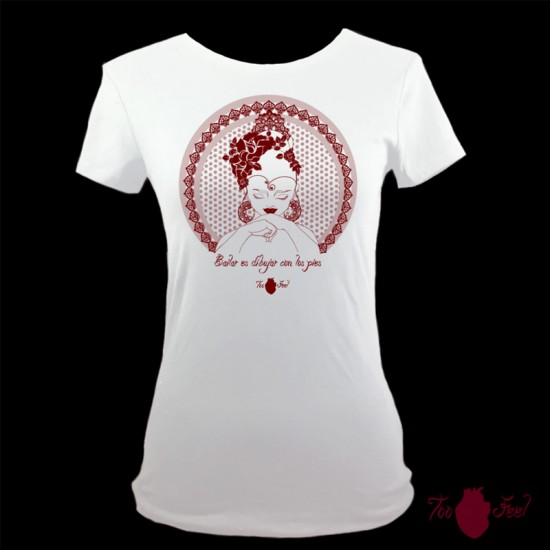 Camiseta manga corta blanca. Flamenca, granate. Toofeel