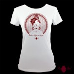 Camiseta manga corta blanca. Flamenca, granate. Toofeel