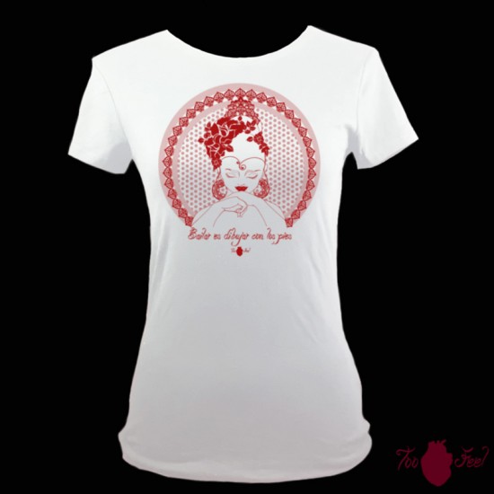 Camiseta manga corta blanca. Flamenca, rojo. Toofeel