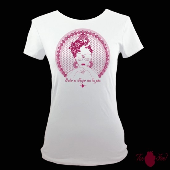Camiseta manga corta blanca. Flamenca, rosa. Toofeel