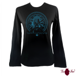 Camiseta mujer manga larga negra. Vikinga, azul. Toofeel